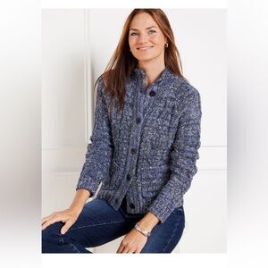 NWOT Talbots METALLIC TWEED MOCKNECK CARDIGAN- XL